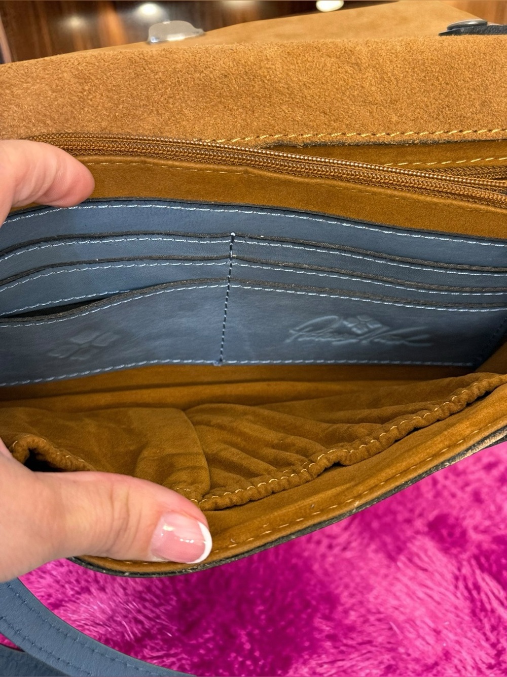 Patricia Nash Tooled Leather Crossbody Bag - Steel Blue - Picture 12 of 14
